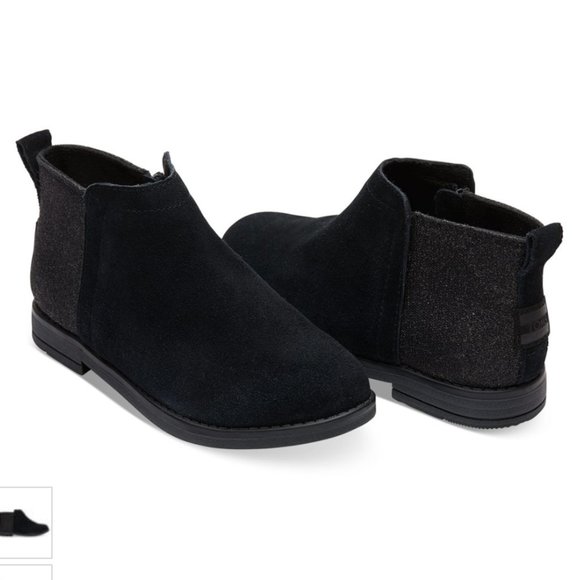 💸 TOMS Black Glitter Deja Suede Bootie - Youth (6) / Women’s Size 8 / EU 38 - Picture 2 of 7